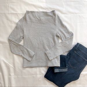 James Perse Raglan Stripe Gray/White Cowl Neck Top